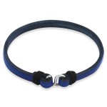 Bransoletka skórzana płaska zapięcie srebro granatowa pojedyncza