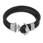 Bransoletka z kotwicą podwójny rzemień naturalny czarny