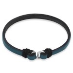 Bransoletka skórzana płaska zapięcie srebro turkusowa pojedyncza