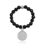 Pierścionek elastyczny z kamieni czarny onyks moneta srebro