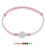 Bransoletka ze sznurka rozetka mała srebro różowa