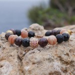 Bransoletka z kamieni granat onyks bronzyt hematyt kulka kryształy