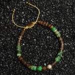 Bransoletka z drewna kokosu brązowa kamienie zielony jaspis hematyt kryształy damska