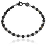 Bransoletka z kamieni onyks czarny matowy labradoryt hematyt kryształ górski jadeit stal