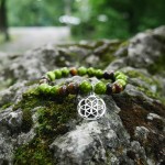 Bransoletka z kamieni jaspis tygrysie oko kwiat życia srebro