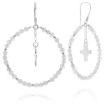 Kolczyki z kamieni koła alabaster kryształ górski zawieszka krzyż srebro