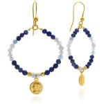 Kolczyki z kamieni koła lapis lazuli akwamaryn moneta srebro pozłacane