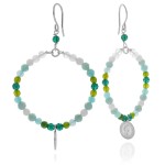 Kolczyki z kamieni koła jadeit zielony amazonit alabaster monetka srebro