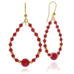 Kolczyki łezki z kamieni koral czerwony srebro pozłacane