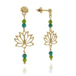 Kolczyki kwiat lotosu jadeit zielony srebro pozłacane