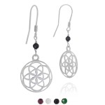 Kolczyki kwiat życia srebro kamienie spinel jadeit granat kryształ