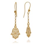 Kolczyki zwisy hamsa łańcuszek srebro pozłacane