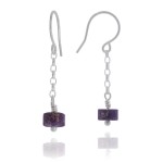 Kolczyki zwisy kamień jaspis fioletowy krążek srebro łańcuszek