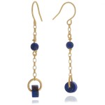 Kolczyki zwisy kamień jaspis niebieski łańcuszek srebro pozłacane