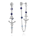 Kolczyki zwisy kotwica kamienie naturalne łańcuszek srebro