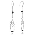 Kolczyki zwisy rozeta kamienie czarny onyks srebro łańcuszek