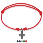 Bransoletka ze sznurka krzyż srebro oksydowane czerwona szara