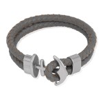 Bransoletka z kotwicą podwójny rzemień naturalny szary