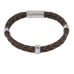 Bransoletka skórzana rzemień brązowy podwójny stal szlachetna