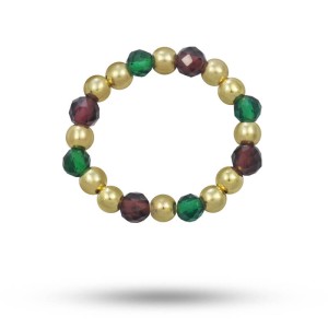 Pierścionek elastyczny kamienie granat jadeit srebro pozłacane