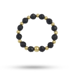 Pierścionek elastyczny z kamieni czarny onyks srebro pozłacane