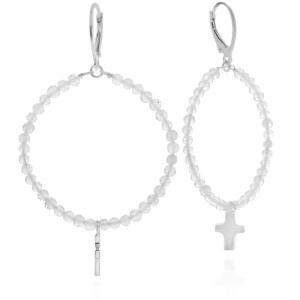 Kolczyki z kamieni koła duże labradoryt krzyż srebro