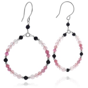 Kolczyki z kamieni koła spinel kwarc tumalin różowy srebro