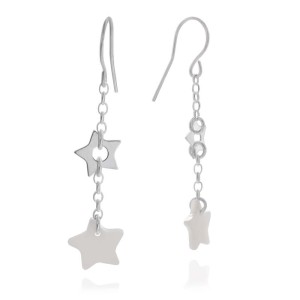 Kolczyki zwisy gwiazdki srebro masa perłowa łańcuszek