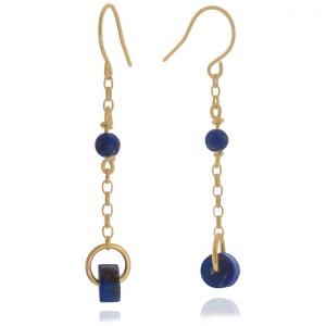 Kolczyki zwisy kamień jaspis niebieski łańcuszek srebro pozłacane