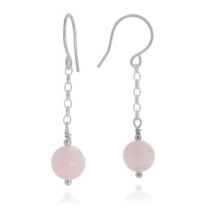 Kolczyki zwisy srebro kamień różowy kwarc łańcuszek 