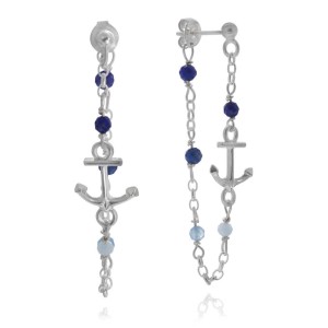 Kolczyki zwisy kotwica kamienie naturalne łańcuszek srebro