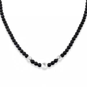 Naszyjnik z kamieni matowy onyks srebro koralik buddyjski