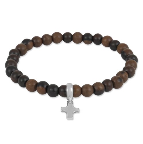 Bransoletka z drewna heban tygrysi srebro krzyż