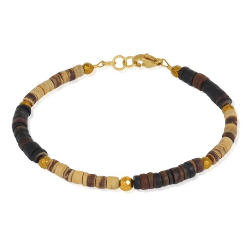 bransoletka z drewna kokosu i krążków muszla stal