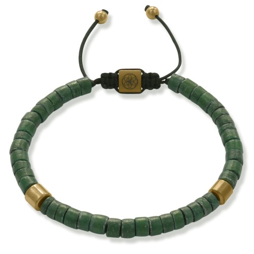 Bransoletka z drewna kokos zielony hematyt złoty