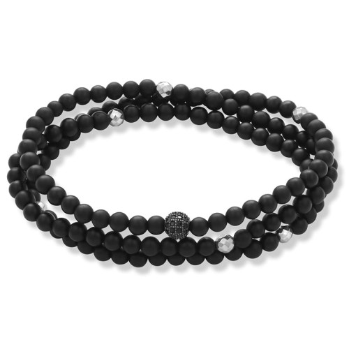 Bransoletka z kamieni potrójna onyks czarny kryształy