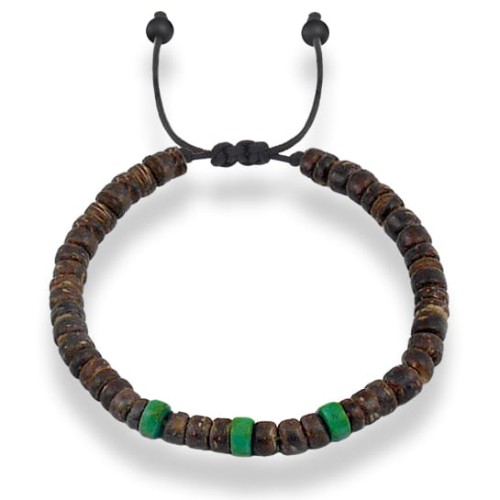 Bransoletka z drewna kokos ciemny kamienie jaspis zielony