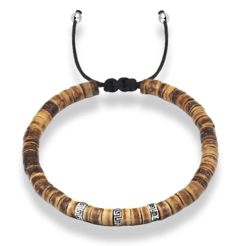 Bransoletka z drewna kokosu jasnego przekładki ze srebra