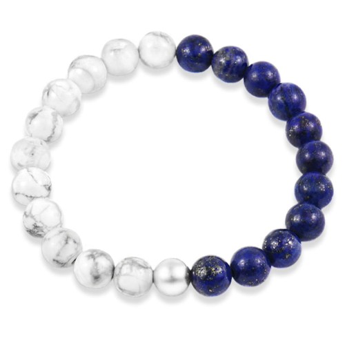 Bransoletka z kamieni biały howlit lapis lazuli kulka srebro