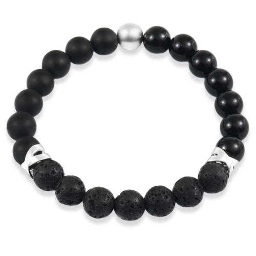 Bransoletka z kamieni czarny agat onyks lawa przekładki srebro