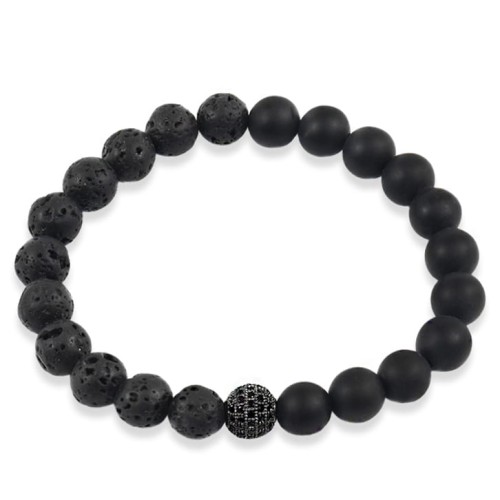 Bransoletka z kamieni czarny onyks lawa kulka kryształy
