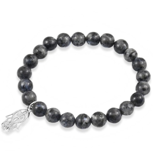 Bransoletka z kamieni labradoryt zawieszka hamsa srebro