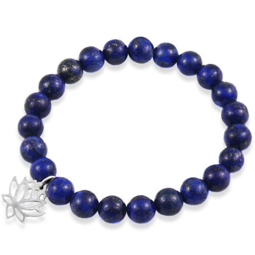 Bransoletka z kamieni lapis lazuli zawieszka lotos srebro