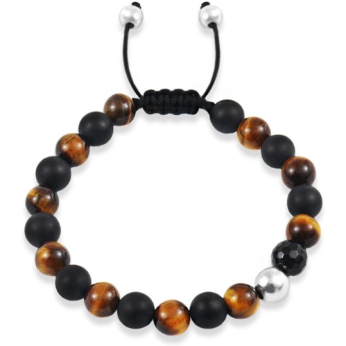 Bransoletka z kamieni onyks tygrysie oko kulka srebro