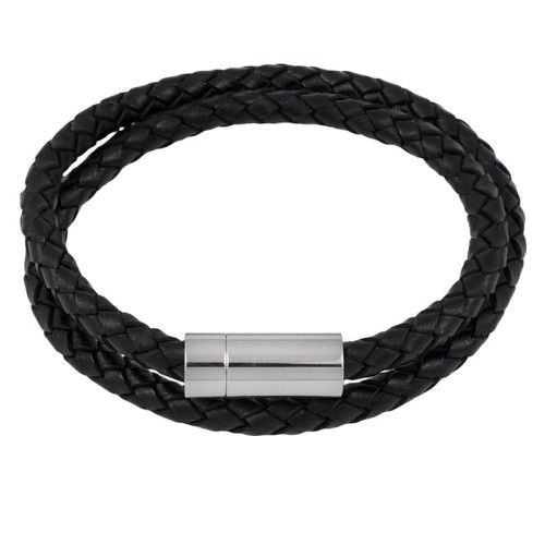 Bransoletka skórzana podwójna rzemień czarny naturalny