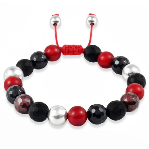 Bransoletka z kamieni onyks granat koral srebro