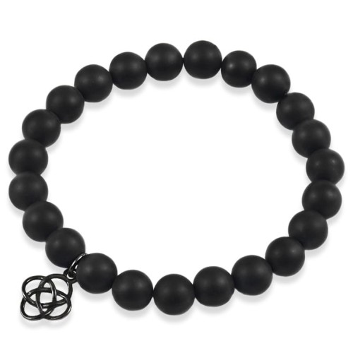 Bransoletka z kamieni matowy onyks rozetka kwiat srebro oksydowane