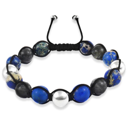 Bransoletka shamballa kamienie jaspis labradoryt srebro