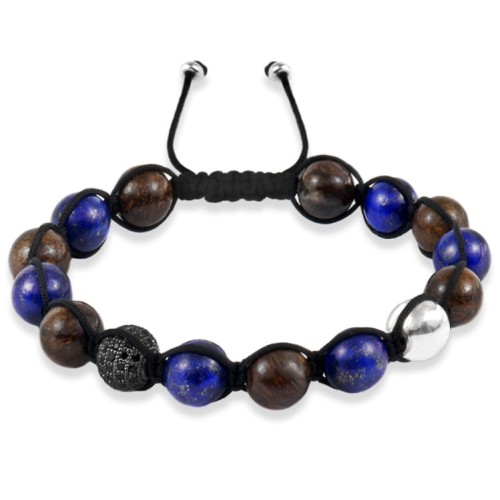 Bransoletka shamballa kamienie lapis lazuli bronzyt srebro kryształy
