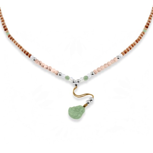 Naszyjnik z kamieni słonecznych agat budda amazonit drewno różane